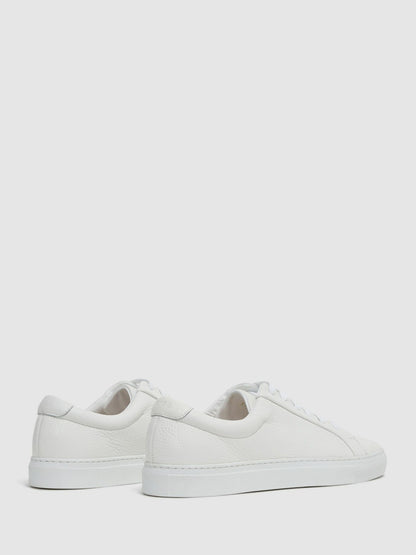 Reiss Tumbled-Leather Low-Top Trainers in White