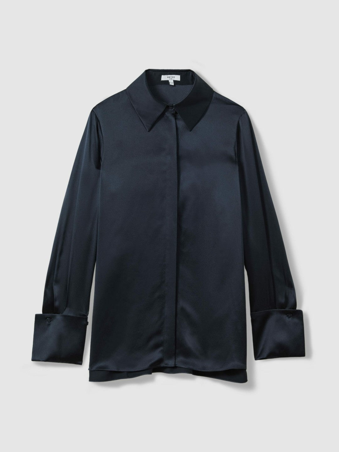 Reiss Silk Double-Cuff Button-Through Shirt in Navy