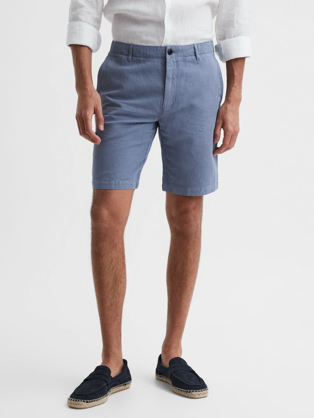 Reiss Cotton-Linen Blend Shorts in Airforce Blue