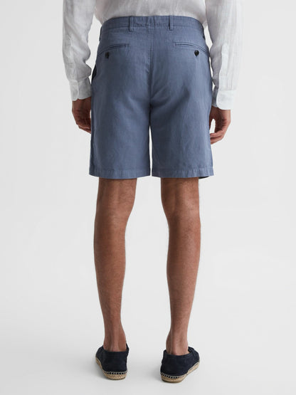 Reiss Cotton-Linen Blend Shorts in Airforce Blue