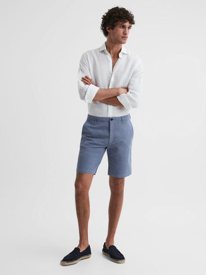 Reiss Cotton-Linen Blend Shorts in Airforce Blue