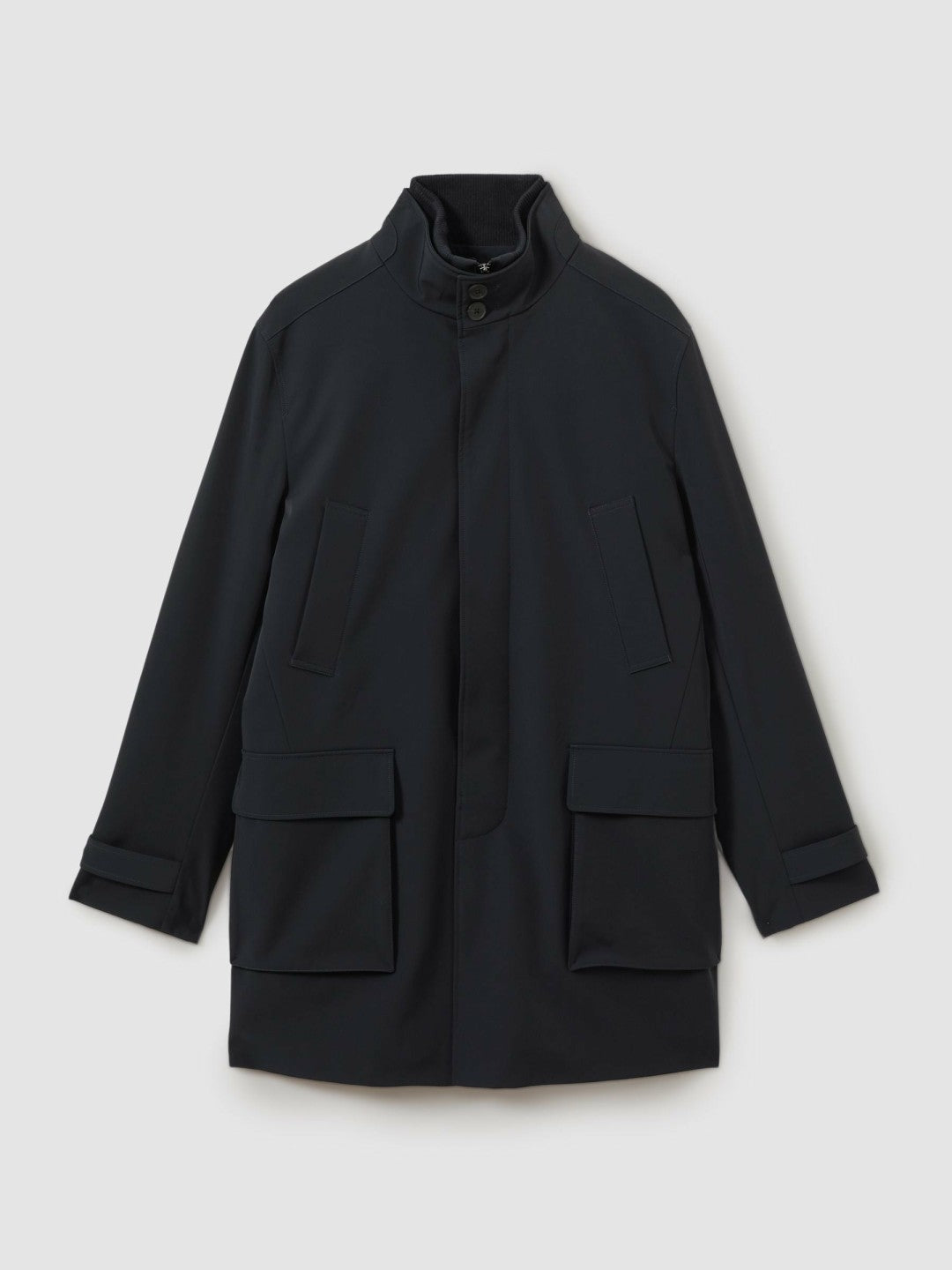 Reiss Hybrid Removable Funnel Neck Overcoat in Navy