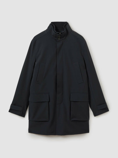 Reiss Hybrid Removable Funnel Neck Overcoat in Navy