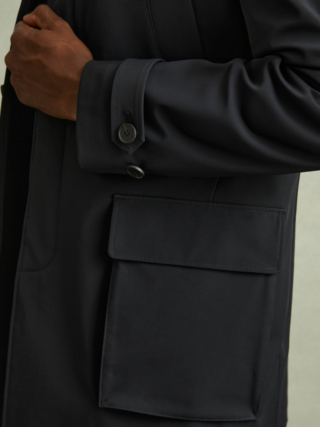 Reiss Hybrid Removable Funnel Neck Overcoat in Navy