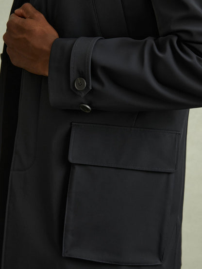 Reiss Hybrid Removable Funnel Neck Overcoat in Navy