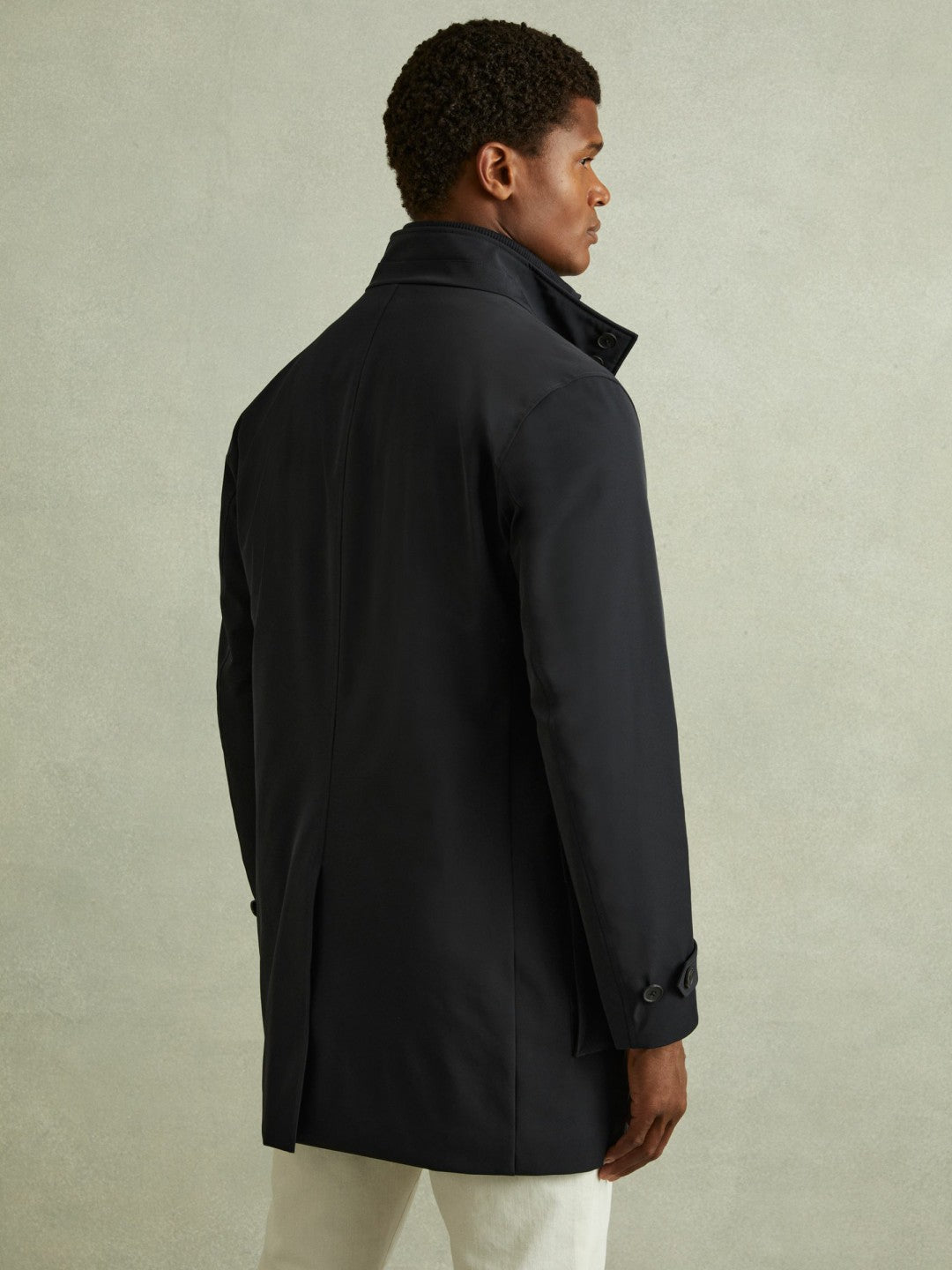 Reiss Hybrid Removable Funnel Neck Overcoat in Navy