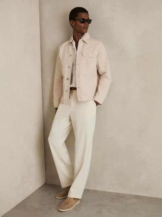 Reiss Cotton Worker Jacket in Stone