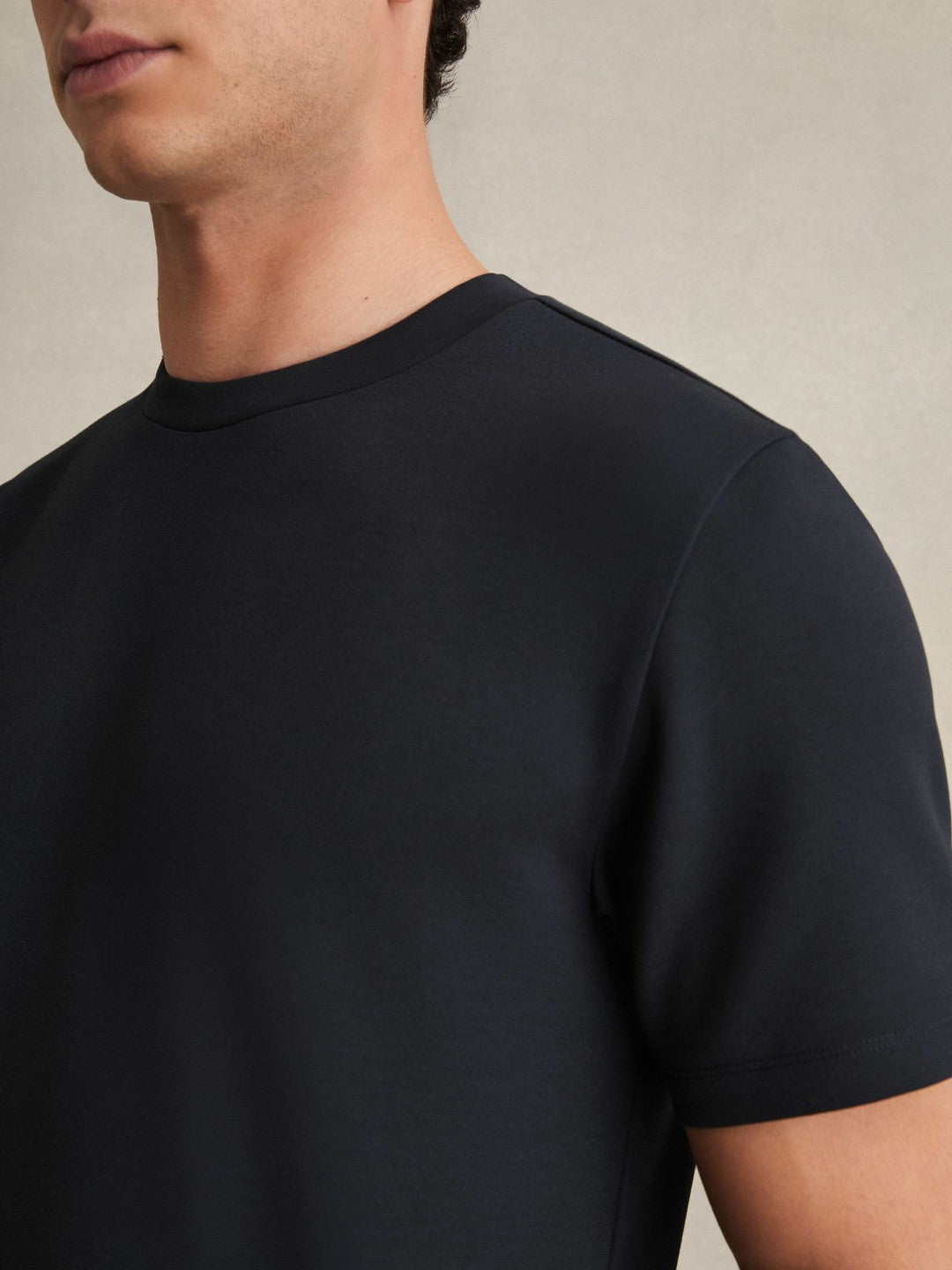 Reiss Interlock Jersey Crew Neck T-Shirt in Navy Blue