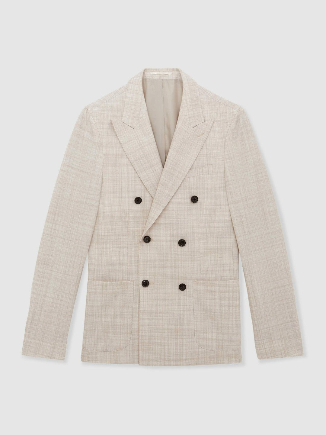 Reiss Double-Breasted Check Suit Blazer Regular-Fit in Stone
