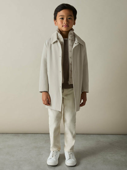 Reiss 9-13 yrs Gabardine Coat with Removable Gilet in Stone