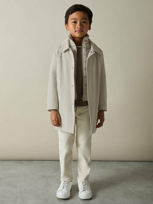Reiss 9-13 yrs Gabardine Coat with Removable Gilet in Stone