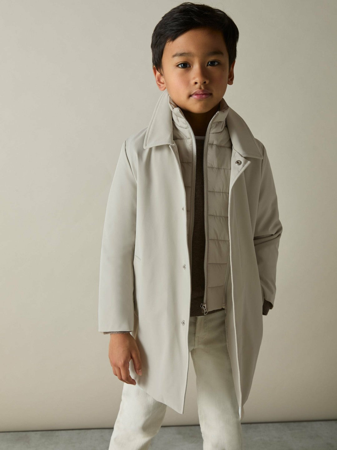 Reiss 13-14 yrs Gabardine Coat with Removable Gilet in Stone