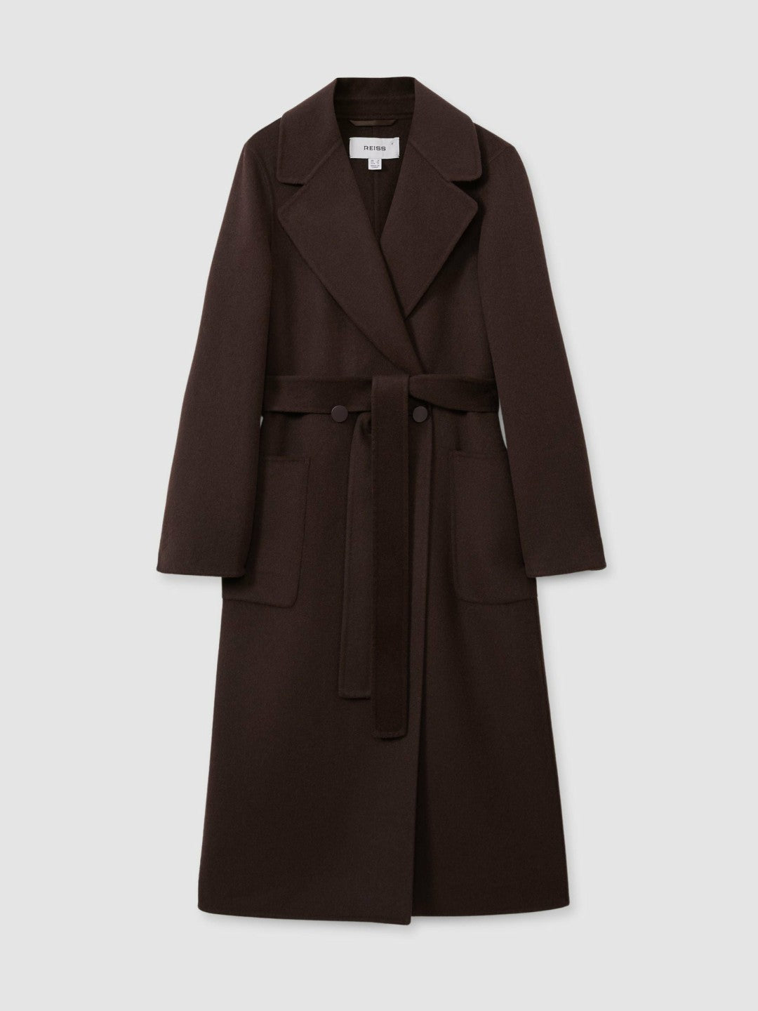 Reiss Wool Blend Double Breasted Blindseam Coat in Chocolate