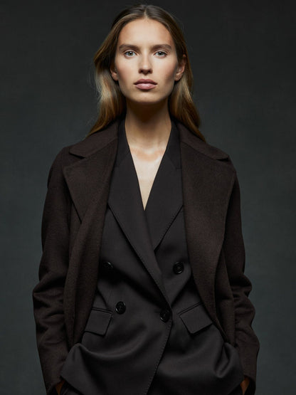 Reiss Wool Blend Double Breasted Blindseam Coat in Chocolate