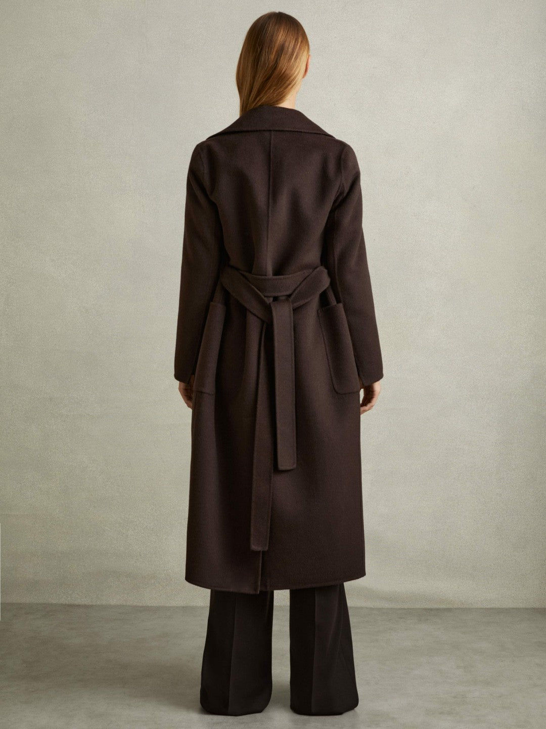 Reiss Wool Blend Double Breasted Blindseam Coat in Chocolate