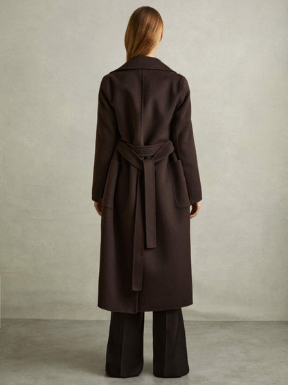 Reiss Wool Blend Double Breasted Blindseam Coat in Chocolate