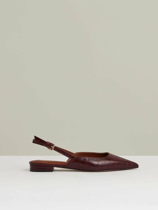 Reiss Leather Slingback Ballerina Pumps in Oxblood