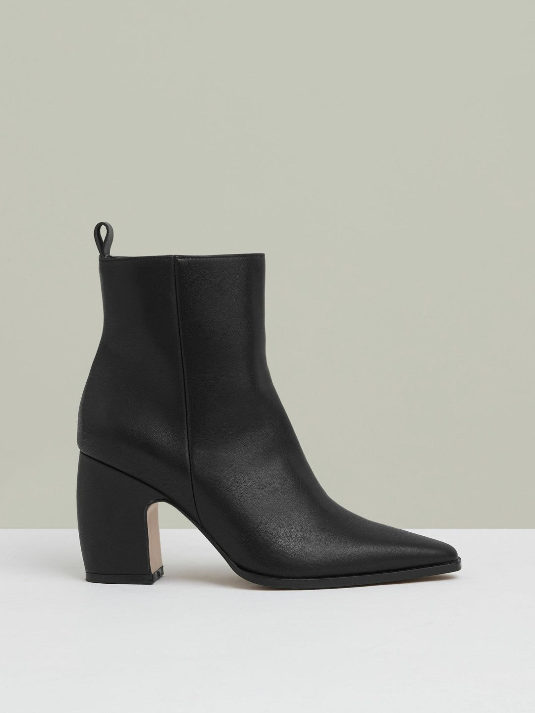 Reiss Leather Blocked Heel Ankle Boots in Black