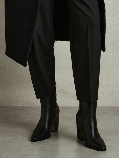 Reiss Leather Blocked Heel Ankle Boots in Black