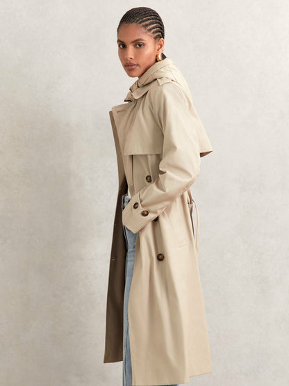 Reiss Hooded Insert Trench Coat in Stone