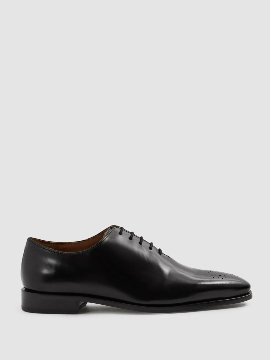 Reiss Leather Brogue Detail Lace-Up Shoes in Black