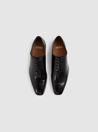 Reiss Leather Brogue Detail Lace-Up Shoes in Black