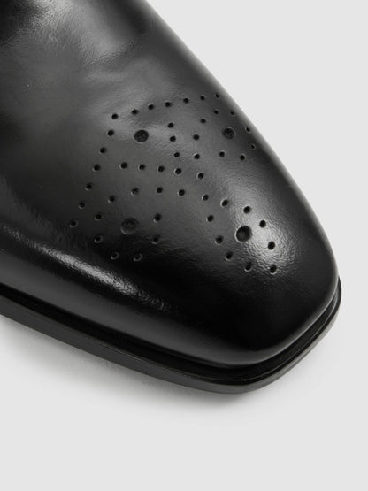 Reiss Leather Brogue Detail Lace-Up Shoes in Black