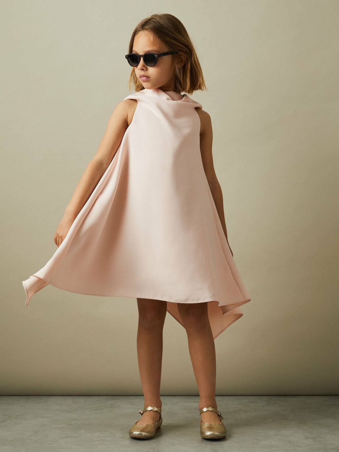 Reiss 9-13 yrs High-Neck Drape Back Dress in Pink