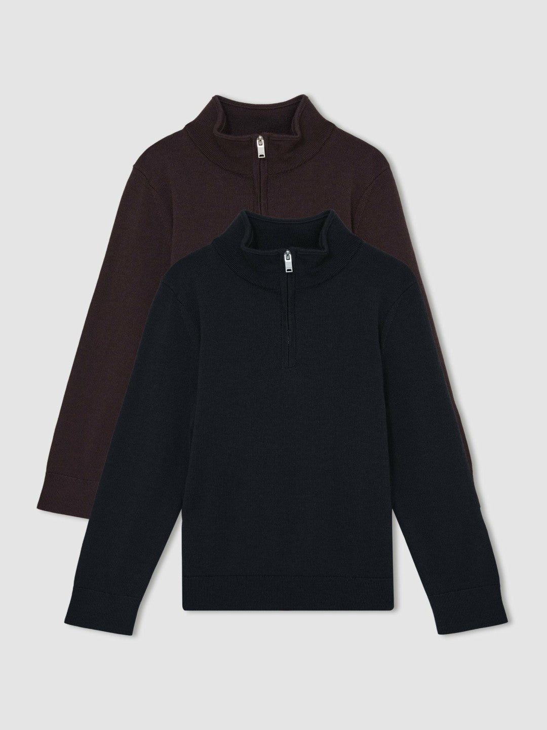 Reiss 9-13 yrs Two Pack Of Merino Wool Zip-Neck Jumpers in Navy/Dark Bordeaux