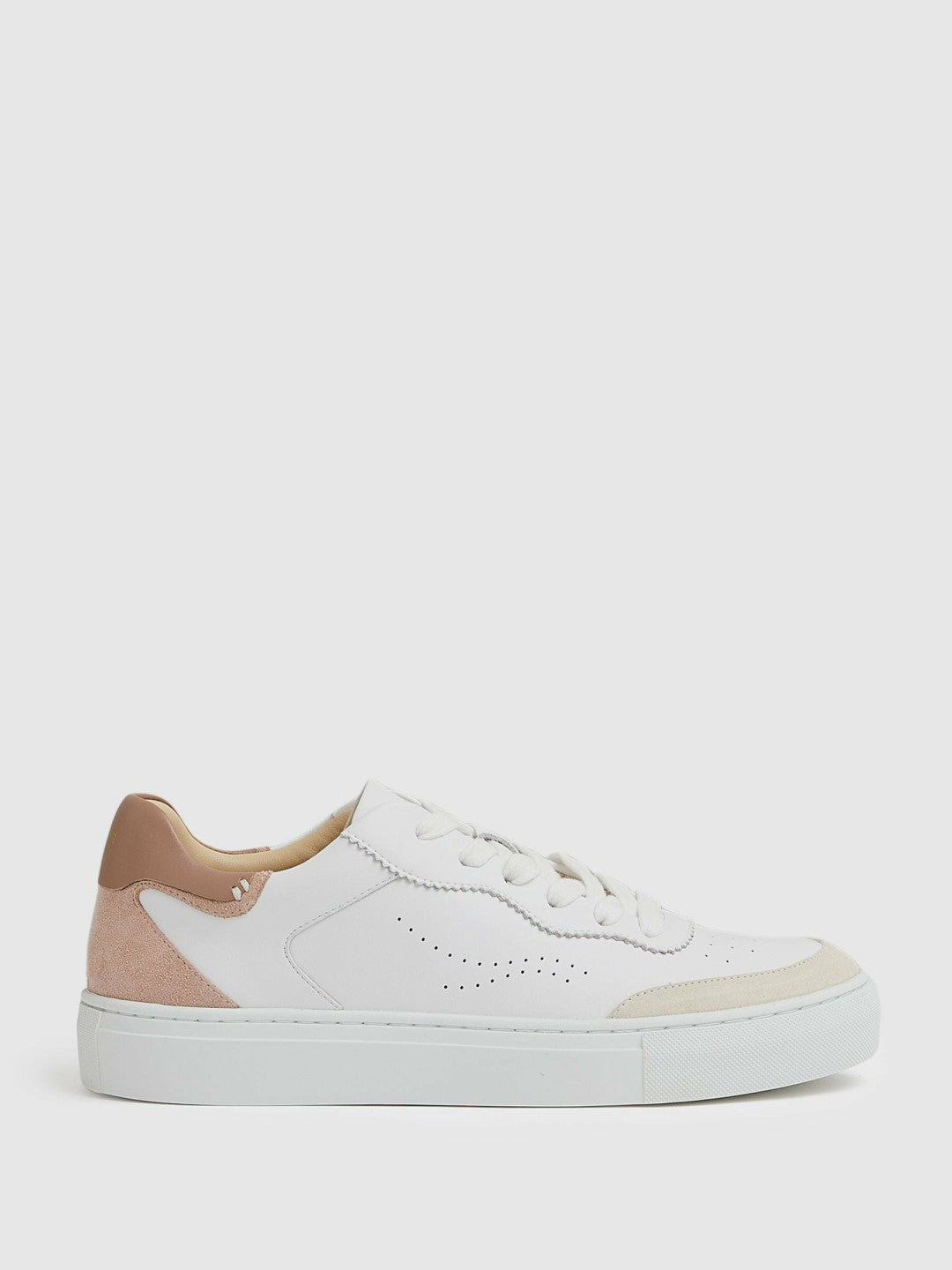 Reiss Leather Contrast Detail Trainers in White/Nude