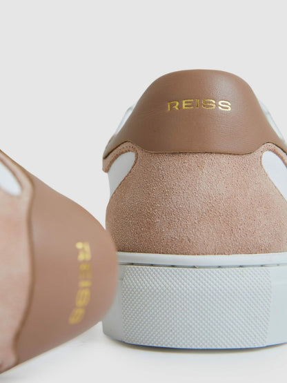 Reiss Leather Contrast Detail Trainers in White/Nude