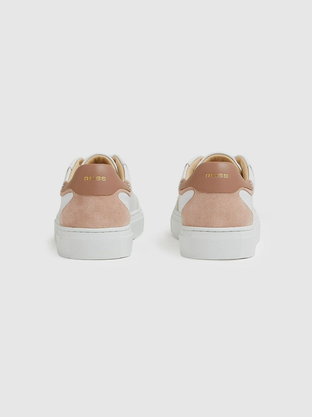 Reiss Leather Contrast Detail Trainers in White/Nude