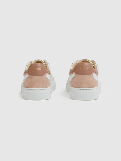 Reiss Leather Contrast Detail Trainers in White/Nude