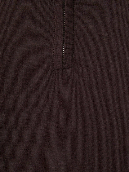 Reiss 3-9 yrs Merino Wool Half-Zip Funnel Neck Jumper in Dark Bordeaux