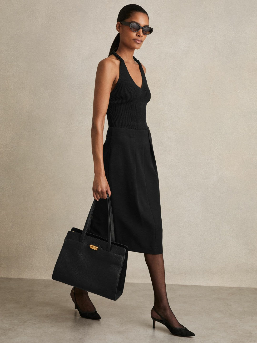 Reiss Tailored Midi Suit Skirt in Black