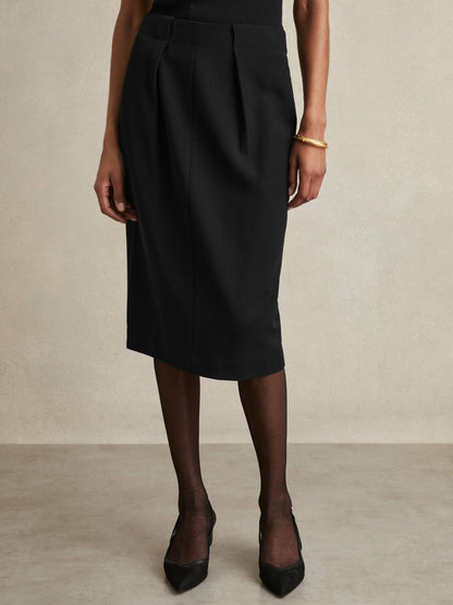 Reiss Tailored Midi Suit Skirt in Black