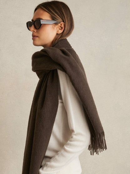 Reiss Wool-Cashmere Scarf in Chocolate