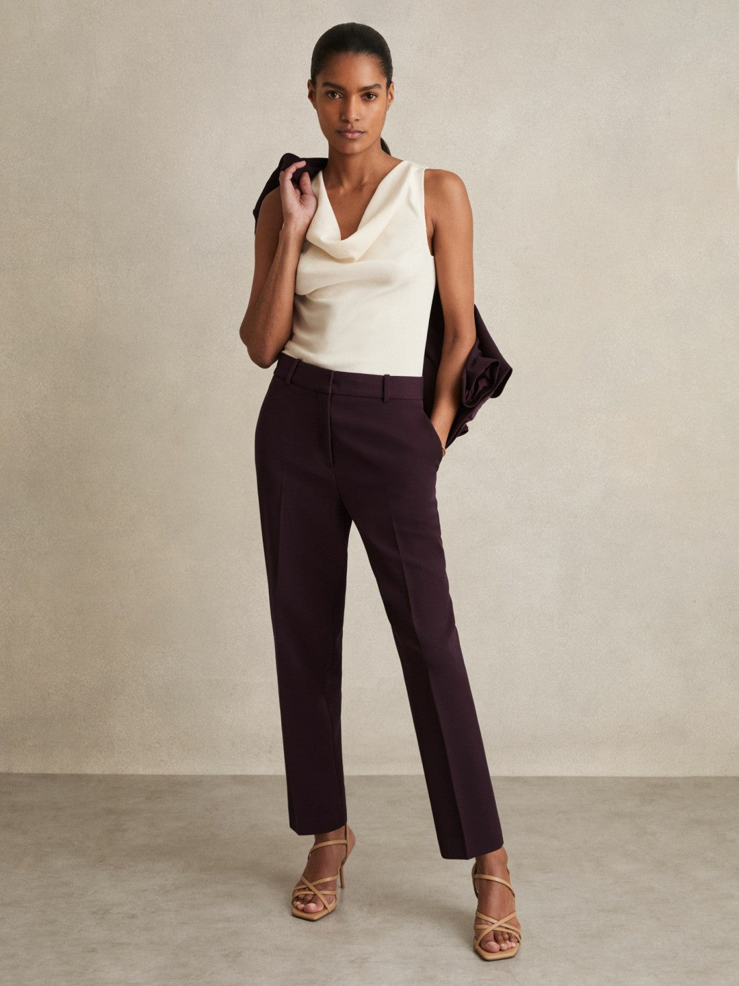 Reiss Petite Slim Fit Suit Trousers in Berry