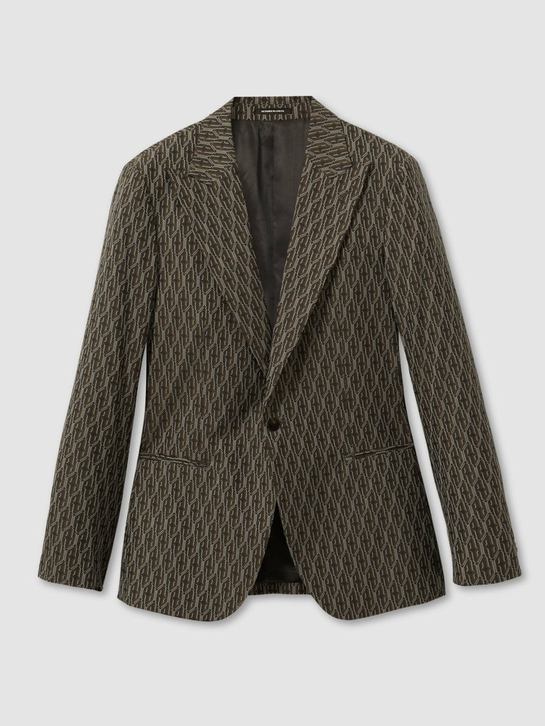 Reiss Monogram-Jacquard Twill Blazer in Chocolate Brown