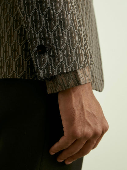 Reiss Monogram-Jacquard Twill Blazer in Chocolate Brown