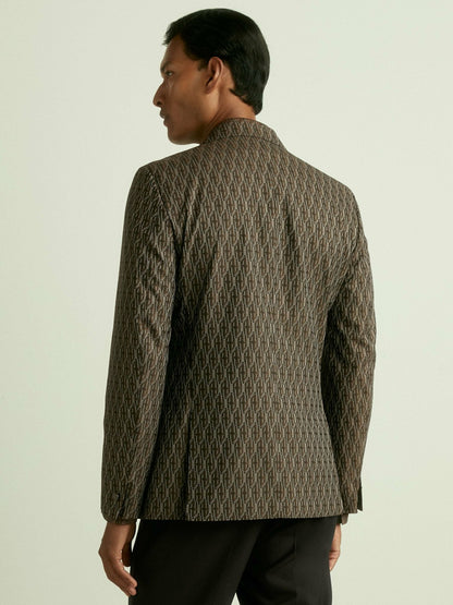 Reiss Monogram-Jacquard Twill Blazer in Chocolate Brown