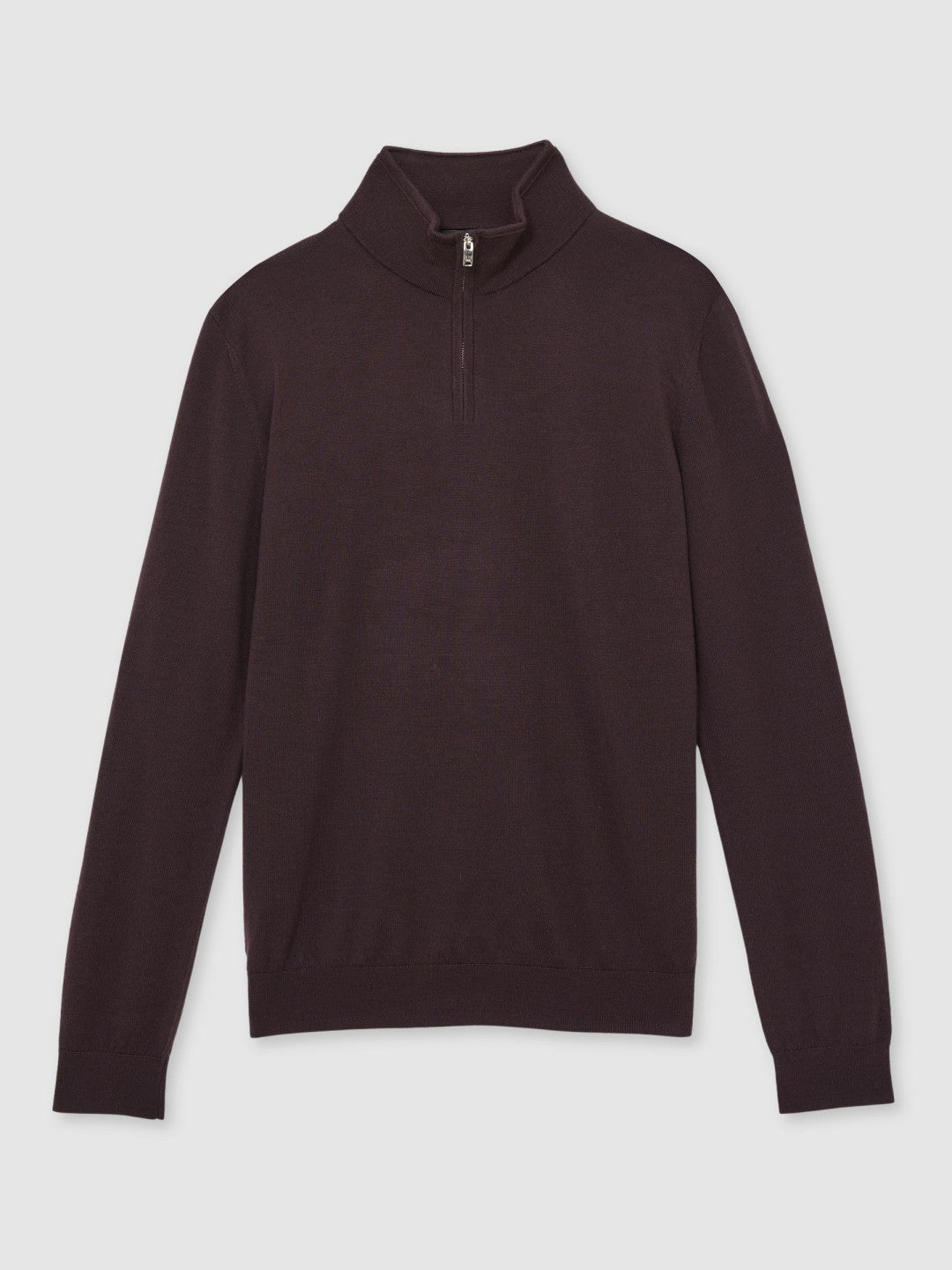 Reiss Merino Wool Half-Zip Jumper in Dark Bordeaux