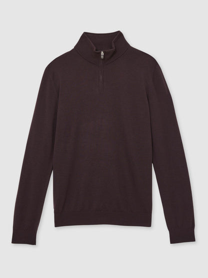 Reiss Merino Wool Half-Zip Jumper in Dark Bordeaux