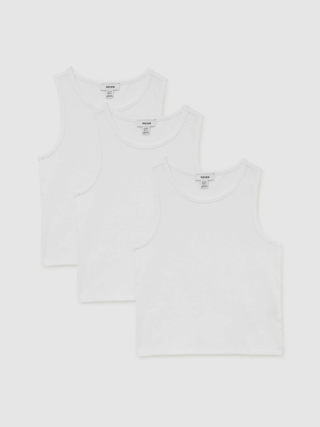 Reiss 9-13 yrs Cotton Stretch Ribbed Vest 3 Pack in White
