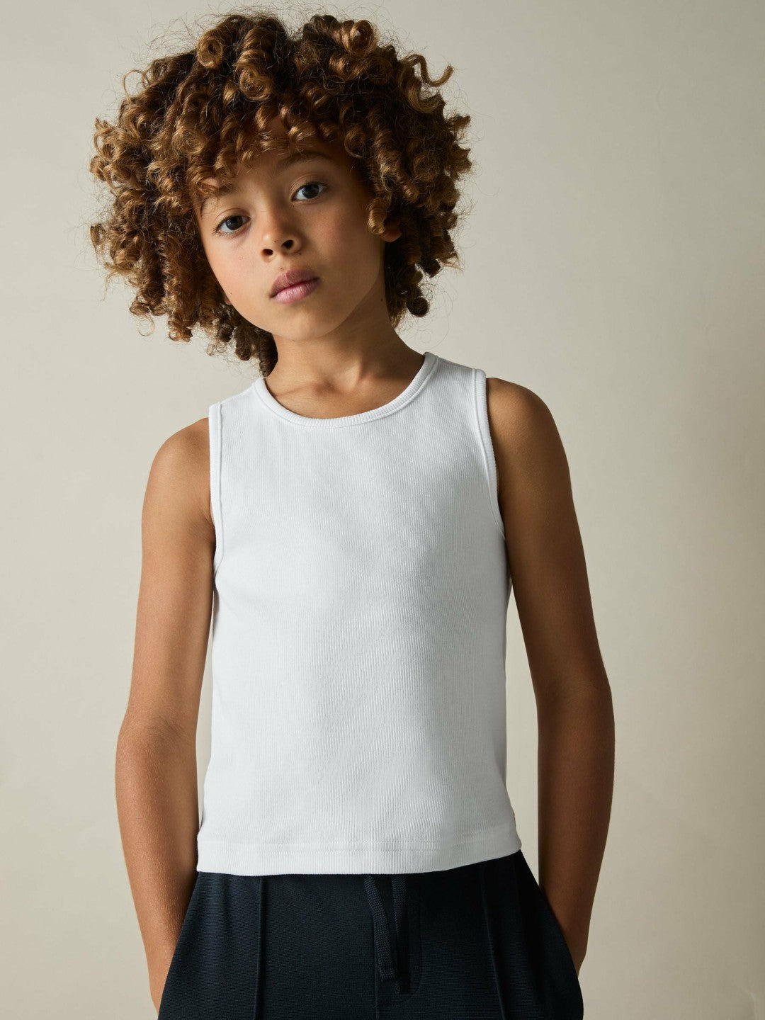 Reiss 9-13 yrs Cotton Stretch Ribbed Vest 3 Pack in White