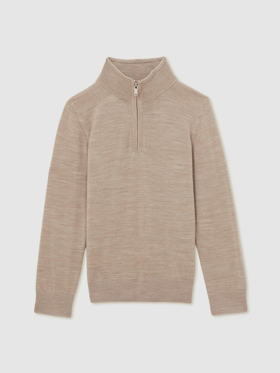 Reiss 3-9 yrs Merino Wool Half-Zip Funnel Neck Jumper in Wheat Melange