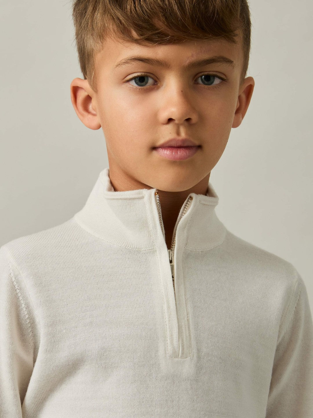 Reiss 9-13 yrs Merino Wool Half-Zip Funnel Neck Jumper in Snow