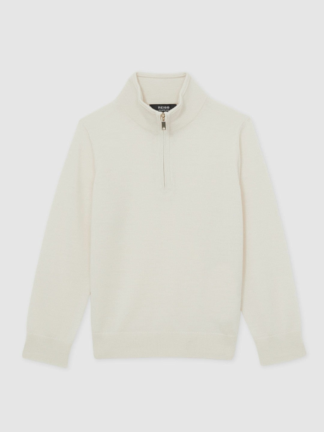 Reiss 9-13 yrs Merino Wool Half-Zip Funnel Neck Jumper in Snow