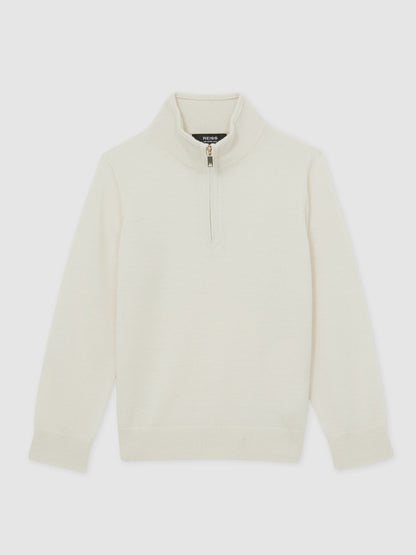 Reiss 9-13 yrs Merino Wool Half-Zip Funnel Neck Jumper in Snow