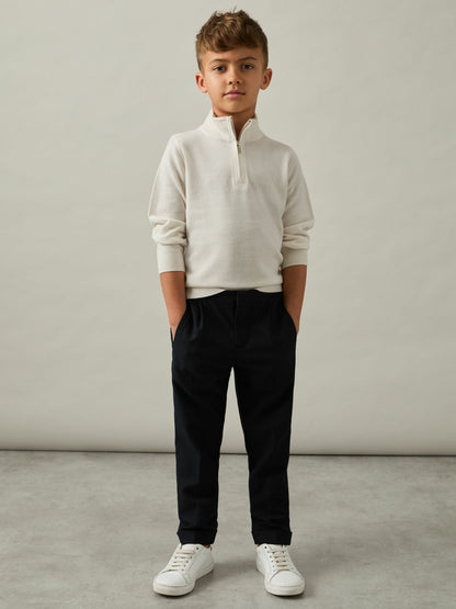 Reiss 9-13 yrs Merino Wool Half-Zip Funnel Neck Jumper in Snow